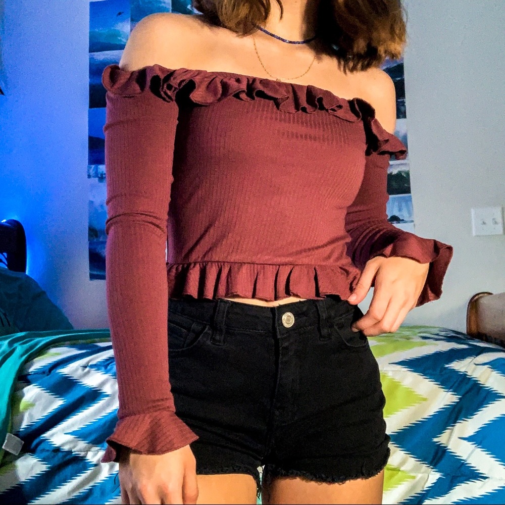 PACSUN Burgundy off the shoulder